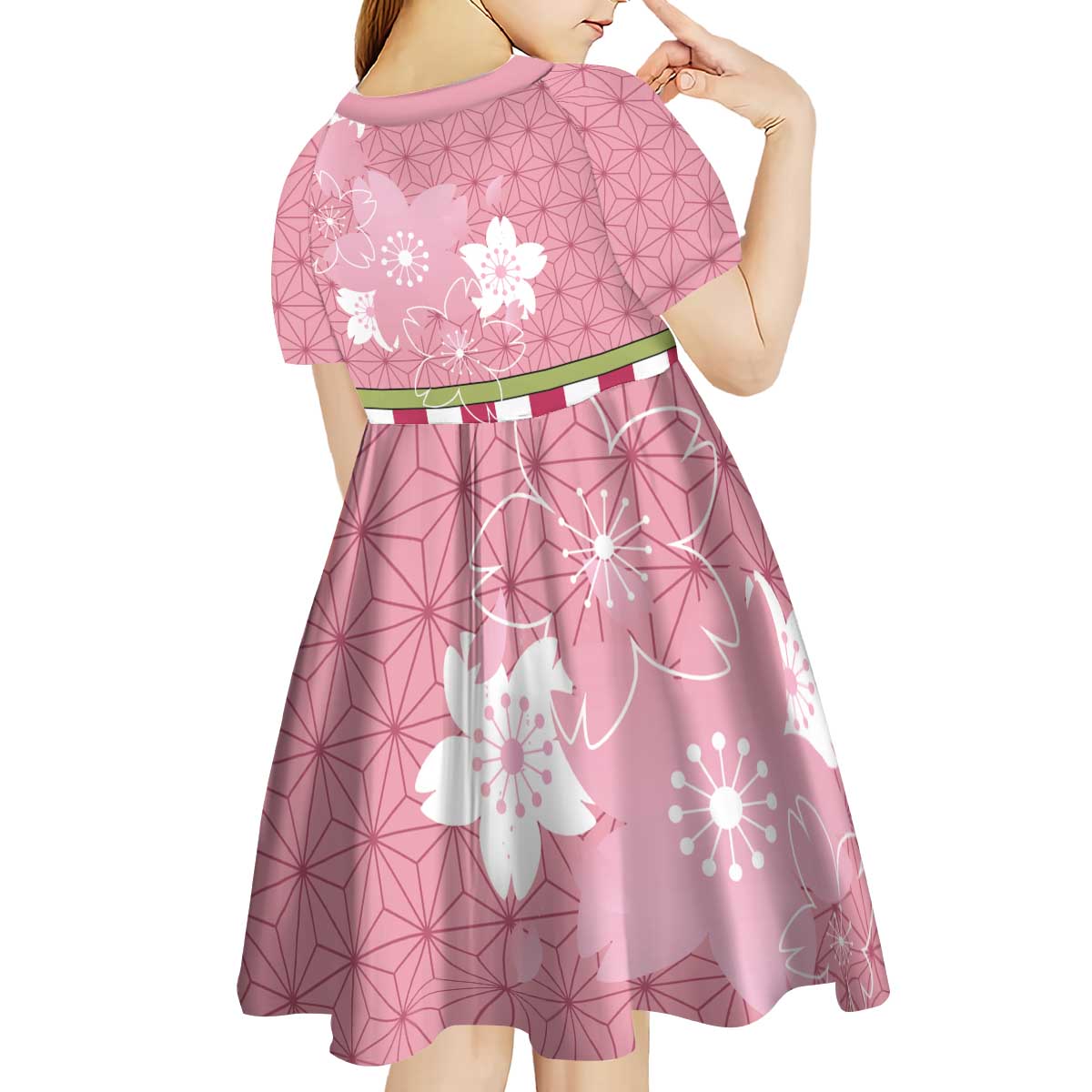 Japanese Asanoha Pattern Kid Short Sleeve Dress Charm Against Evil Spirits - Wonder Print Shop