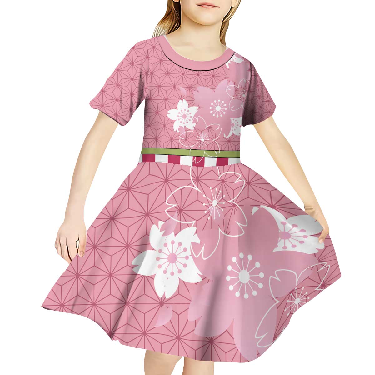 Japanese Asanoha Pattern Kid Short Sleeve Dress Charm Against Evil Spirits - Wonder Print Shop