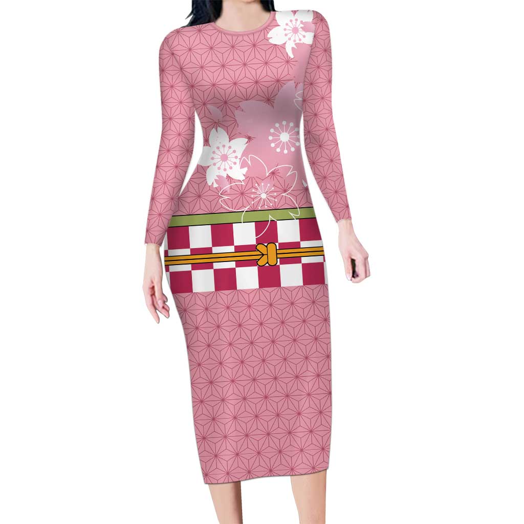 Japanese Asanoha Pattern Long Sleeve Bodycon Dress Charm Against Evil Spirits - Wonder Print Shop