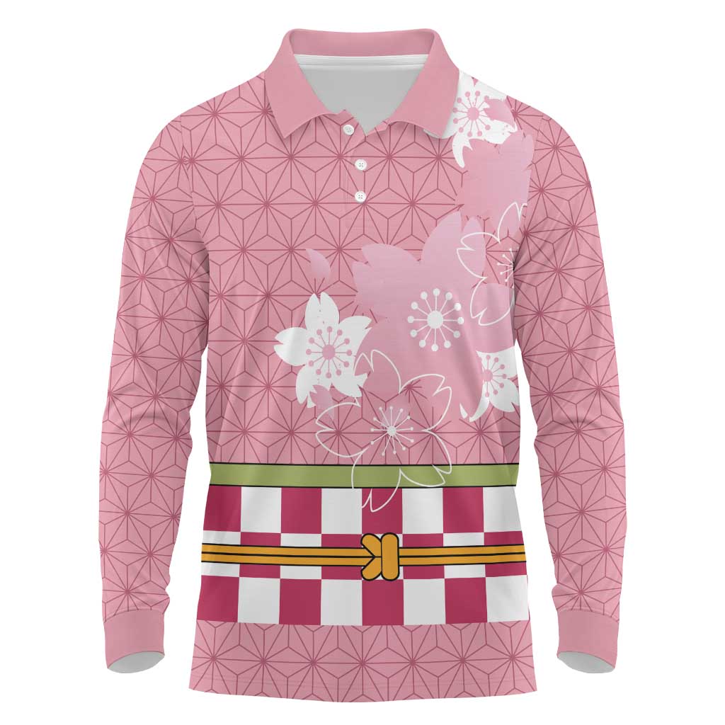 Japanese Asanoha Pattern Long Sleeve Polo Shirt Charm Against Evil Spirits - Wonder Print Shop