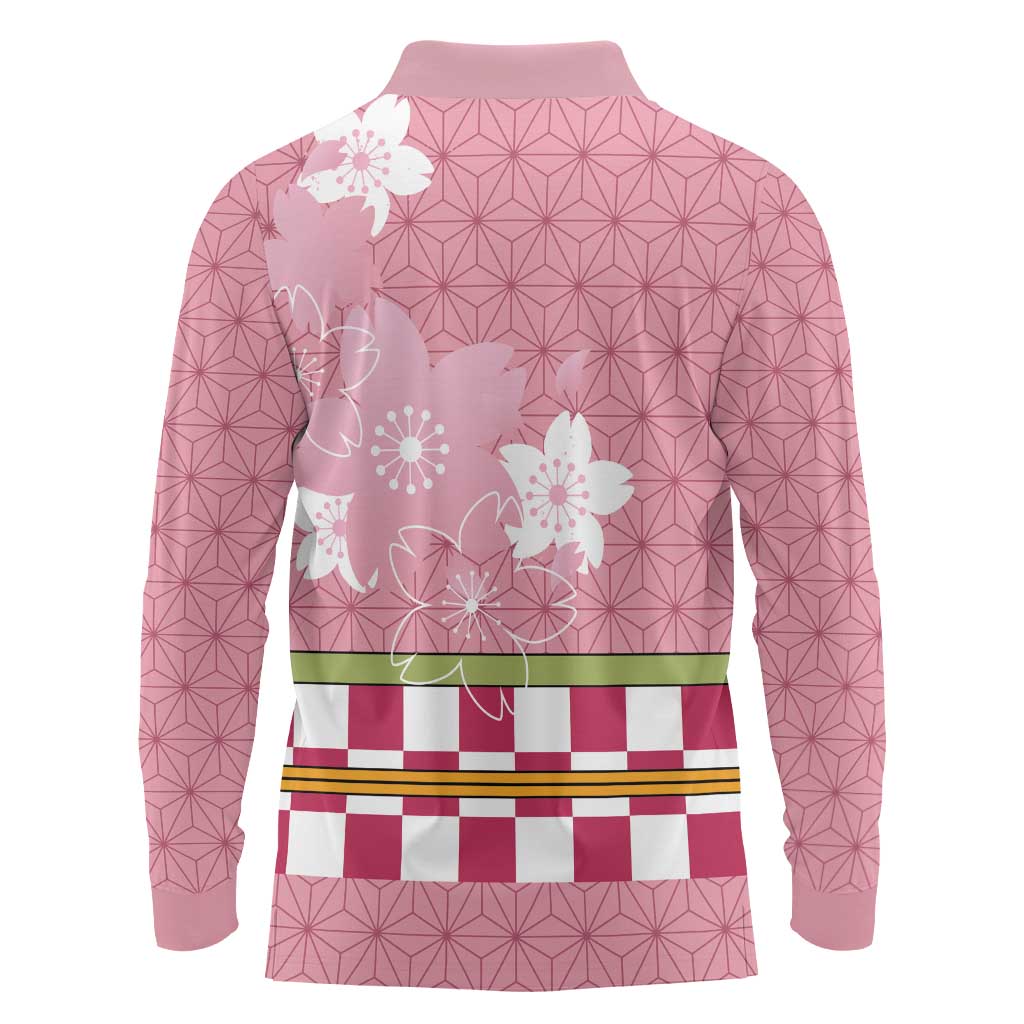 Japanese Asanoha Pattern Long Sleeve Polo Shirt Charm Against Evil Spirits - Wonder Print Shop