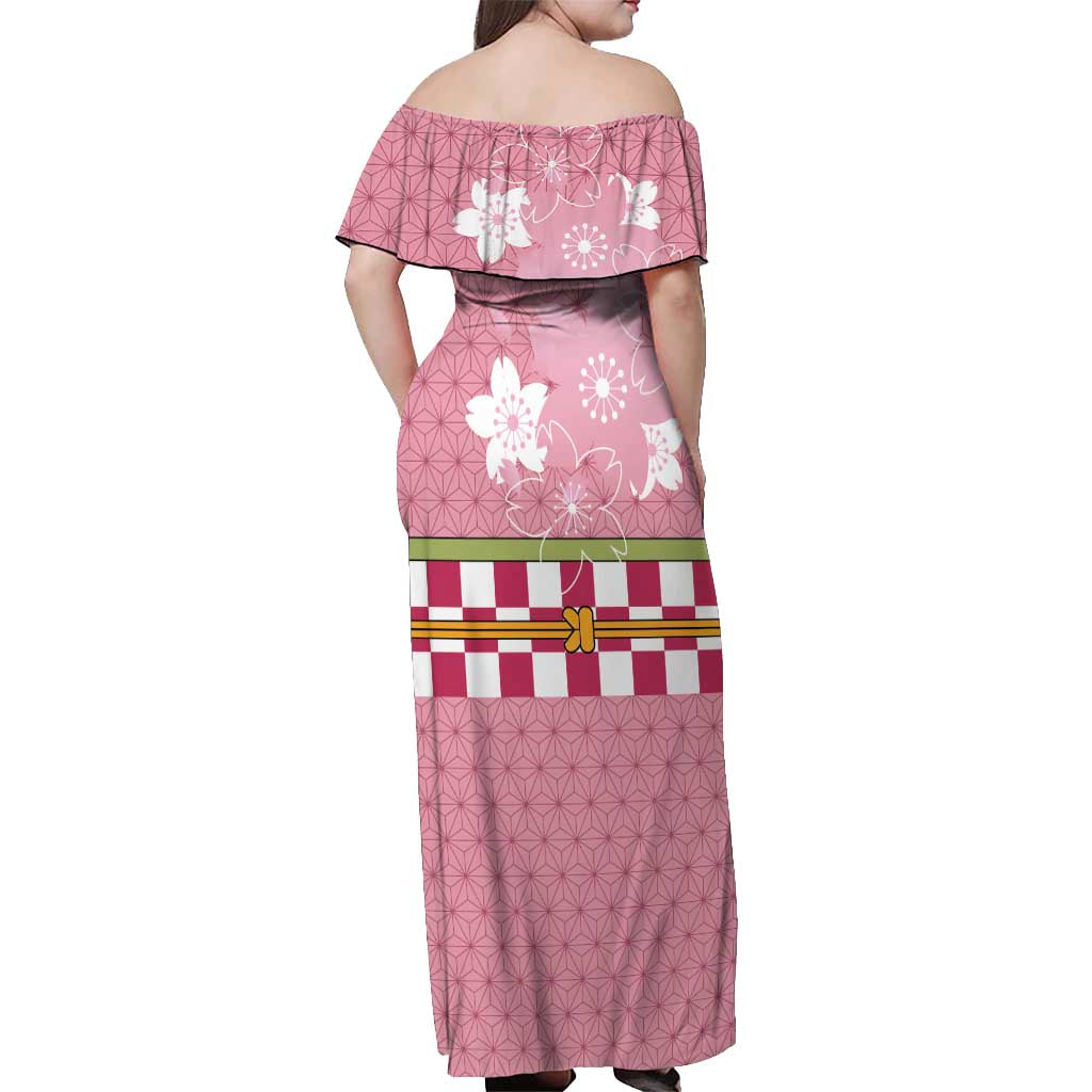 Japanese Asanoha Pattern Off Shoulder Maxi Dress Charm Against Evil Spirits - Wonder Print Shop