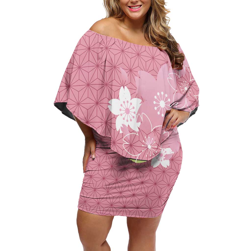 Japanese Asanoha Pattern Off Shoulder Short Dress Charm Against Evil Spirits - Wonder Print Shop