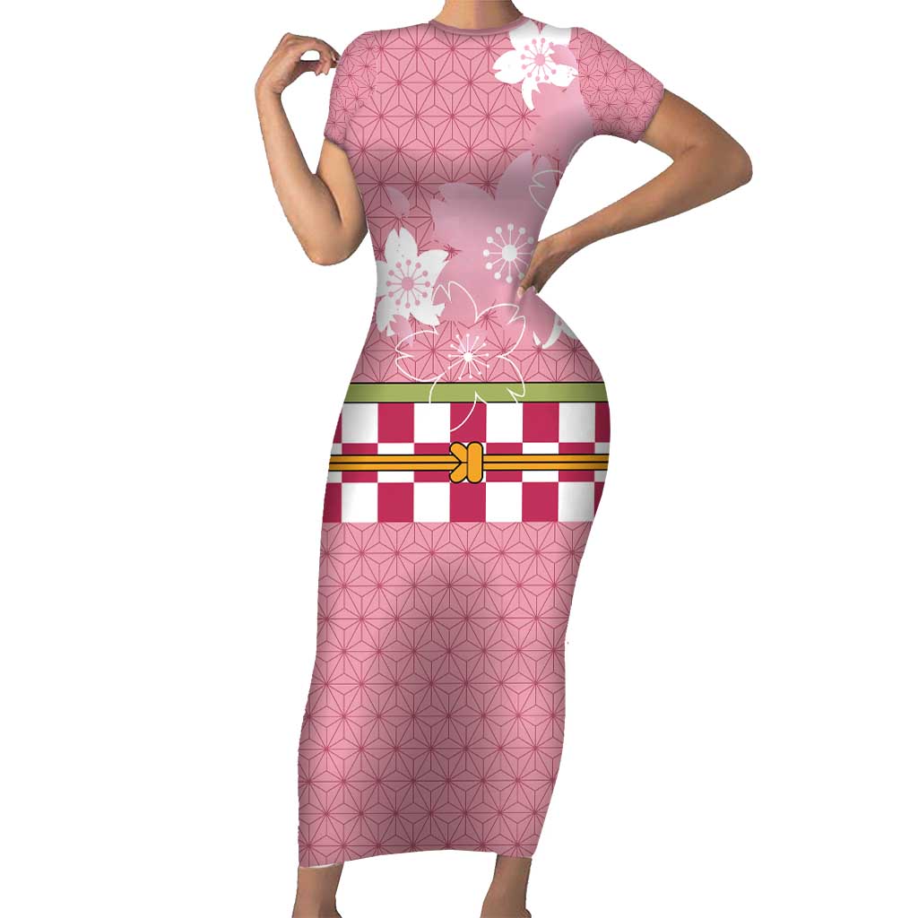 Japanese Asanoha Pattern Short Sleeve Bodycon Dress Charm Against Evil Spirits - Wonder Print Shop