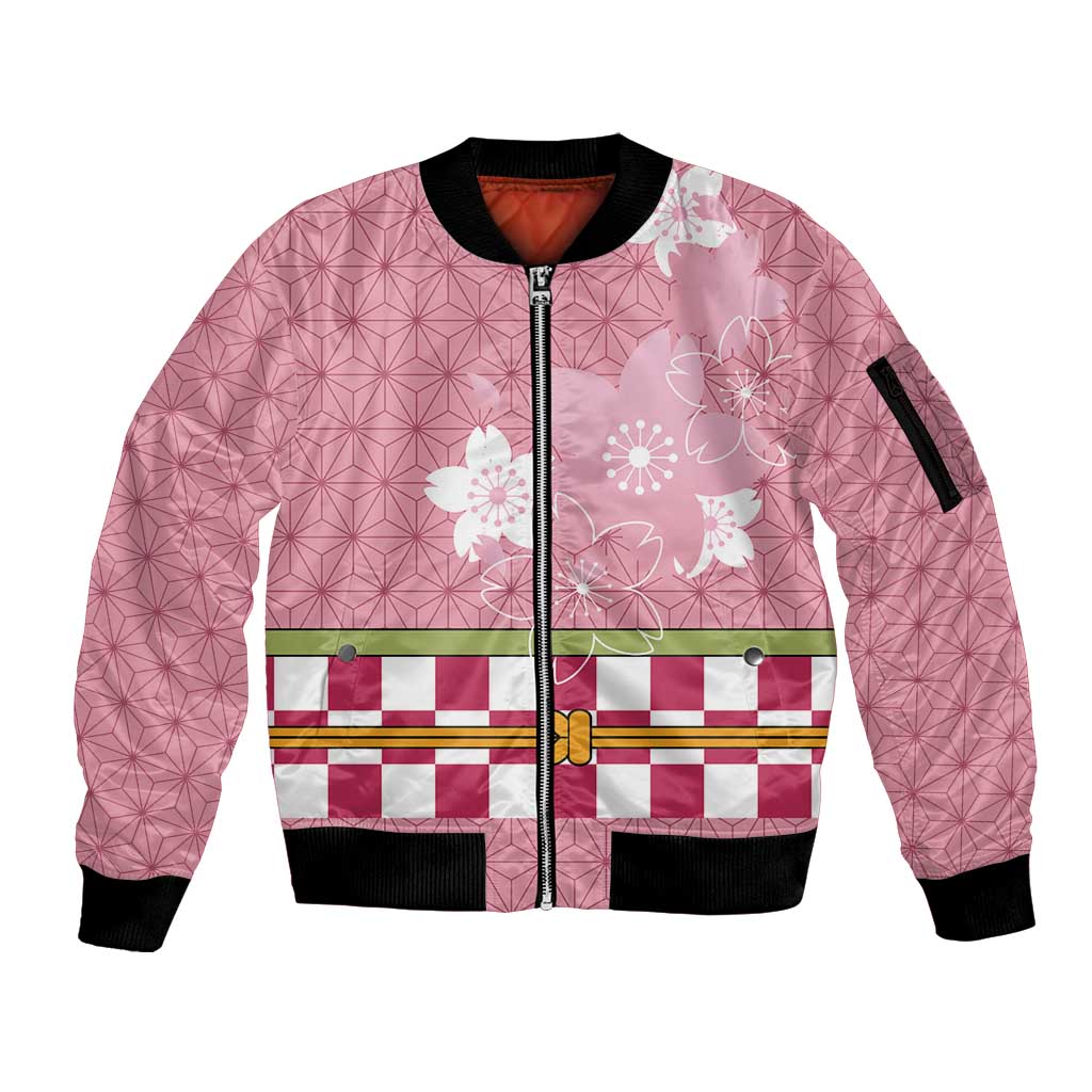 Japanese Asanoha Pattern Sleeve Zip Bomber Jacket Charm Against Evil Spirits - Wonder Print Shop