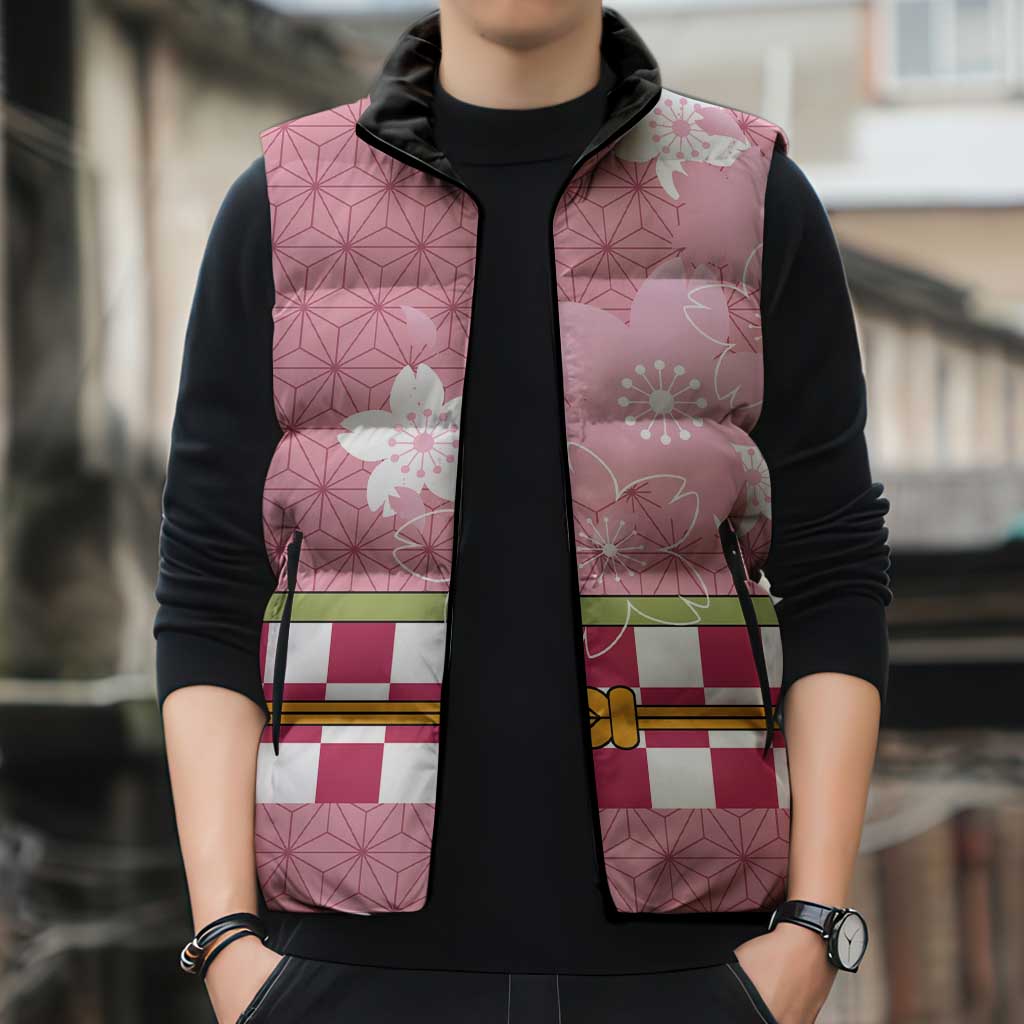 Japanese Asanoha Pattern Sleeveless Puffer Jacket Charm Against Evil Spirits - Wonder Print Shop