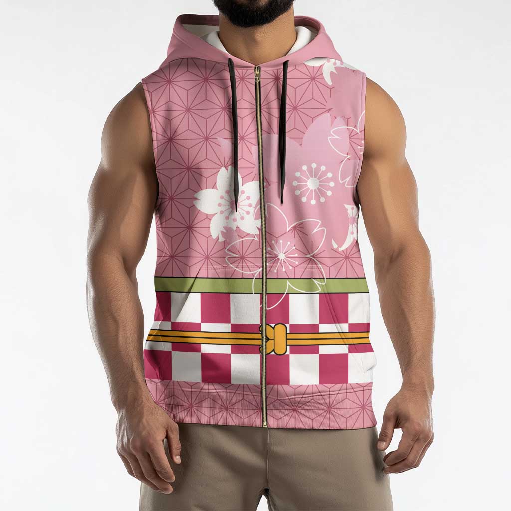 Japanese Asanoha Pattern Sleeveless Zip Hoodie Charm Against Evil Spirits - Wonder Print Shop