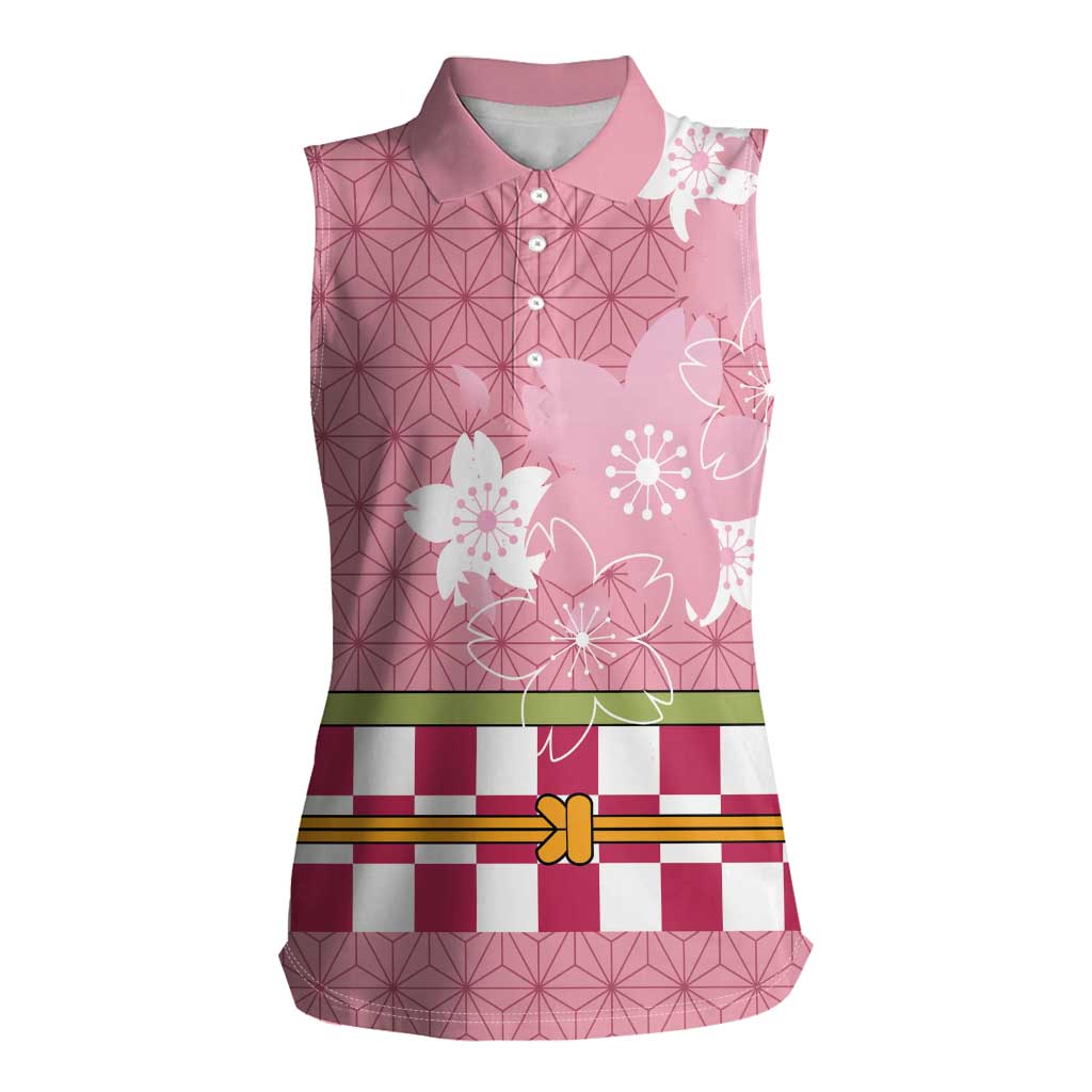 Japanese Asanoha Pattern Women Sleeveless Polo Shirt Charm Against Evil Spirits - Wonder Print Shop