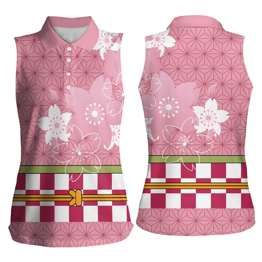 Japanese Asanoha Pattern Women Sleeveless Polo Shirt Charm Against Evil Spirits - Wonder Print Shop