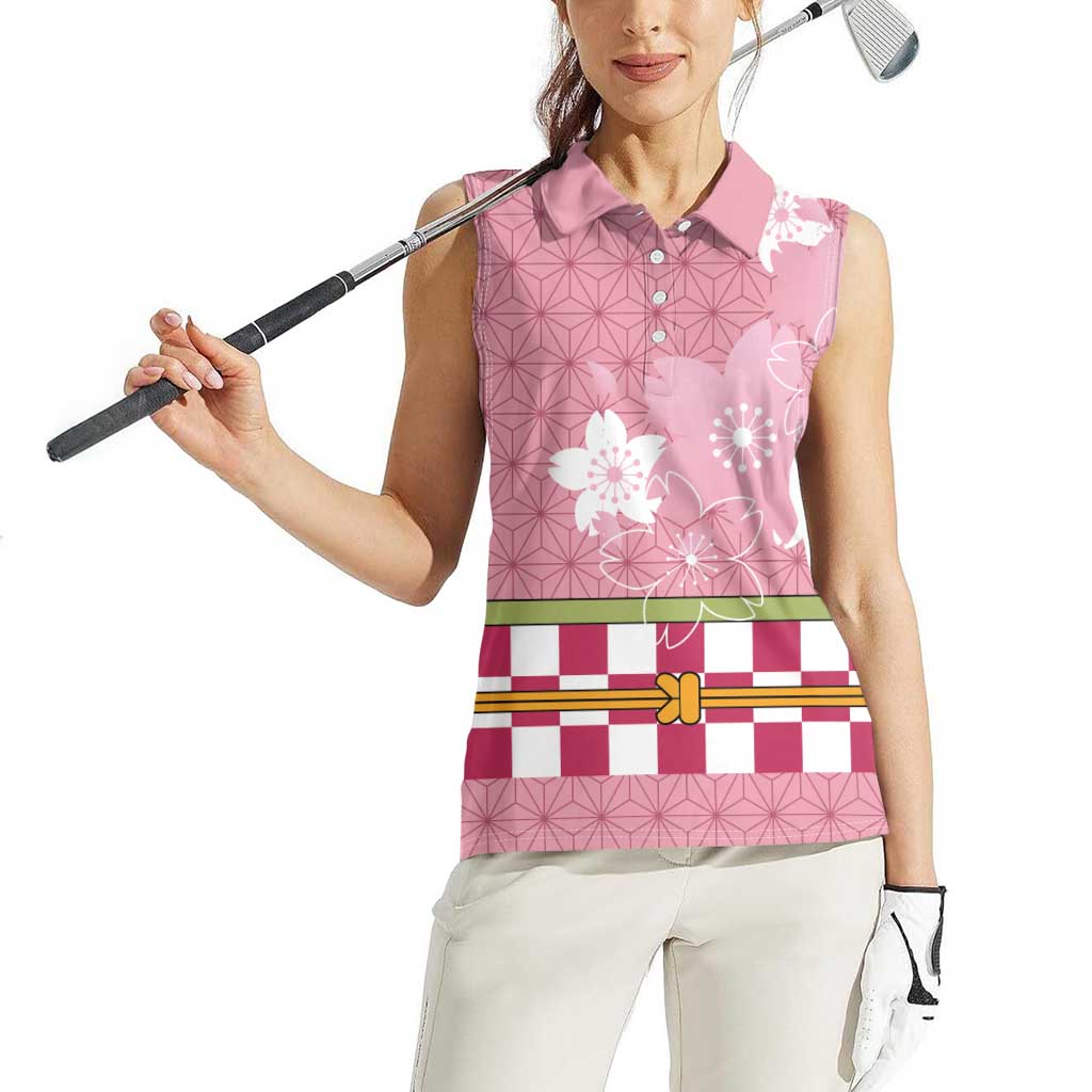 Japanese Asanoha Pattern Women Sleeveless Polo Shirt Charm Against Evil Spirits - Wonder Print Shop