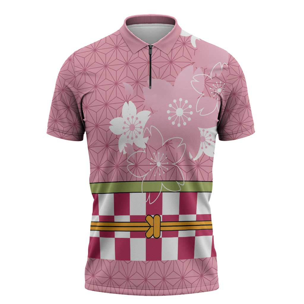 Japanese Asanoha Pattern Zipper Polo Shirt Charm Against Evil Spirits - Wonder Print Shop