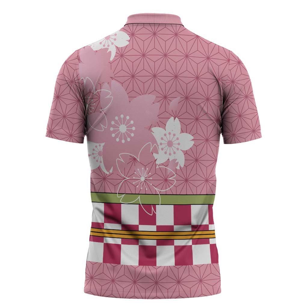 Japanese Asanoha Pattern Zipper Polo Shirt Charm Against Evil Spirits - Wonder Print Shop