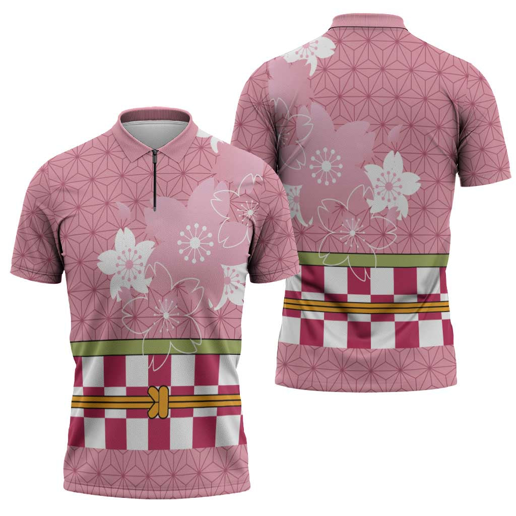 Japanese Asanoha Pattern Zipper Polo Shirt Charm Against Evil Spirits - Wonder Print Shop