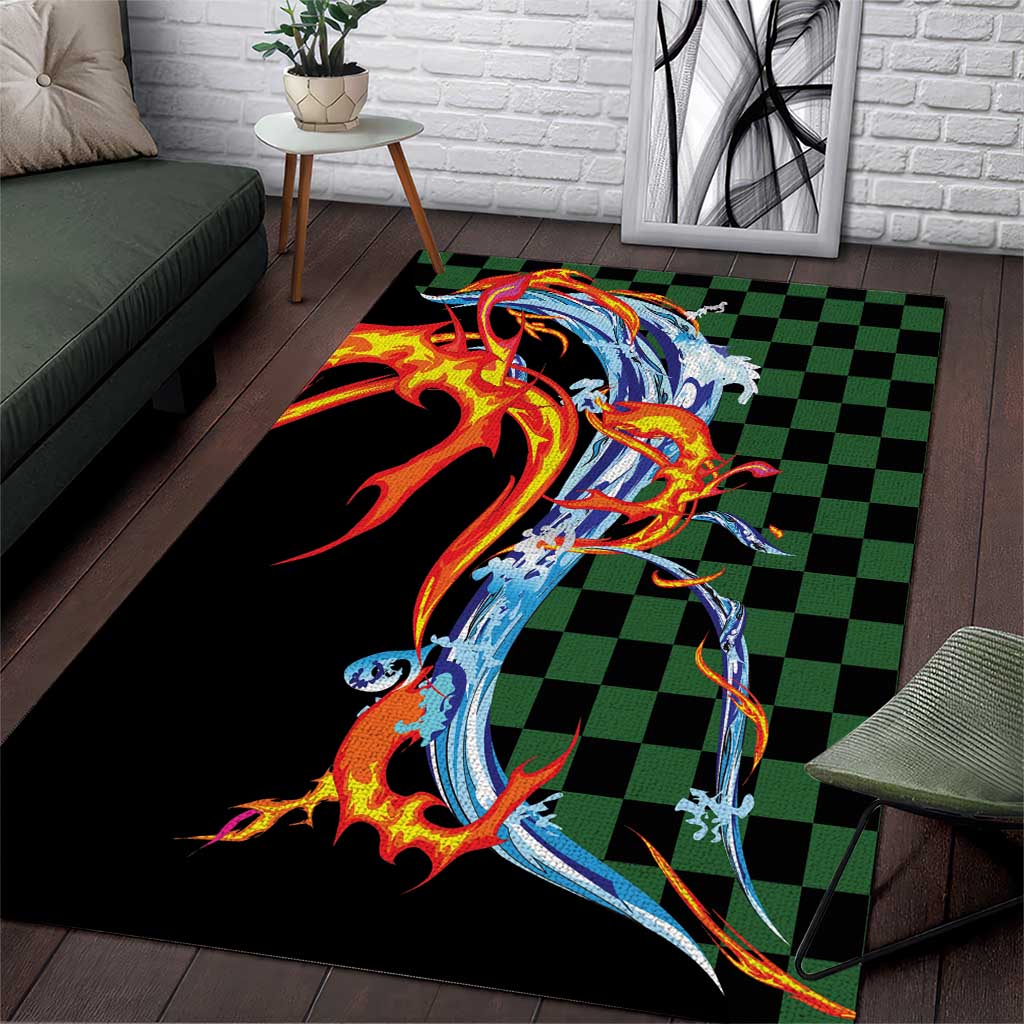 Japanese Asanoha Pattern Area Rug Sun Flame Slayer Dragon Hinokami Kagura Spirit - Wonder Print Shop