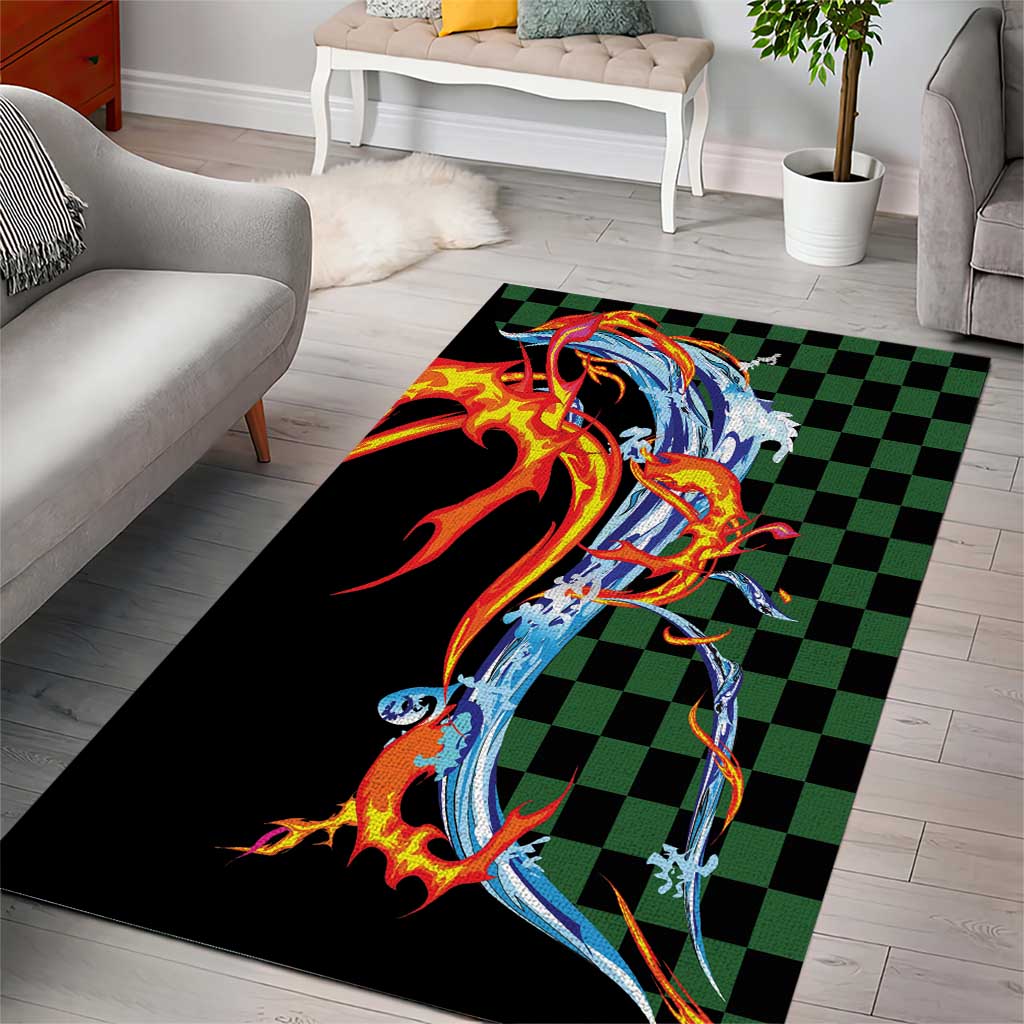 Japanese Asanoha Pattern Area Rug Sun Flame Slayer Dragon Hinokami Kagura Spirit - Wonder Print Shop