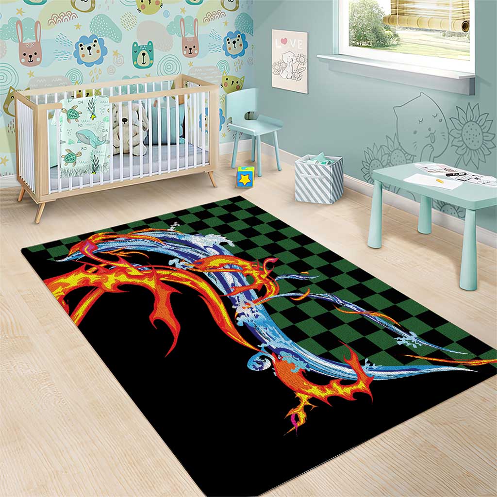 Japanese Asanoha Pattern Area Rug Sun Flame Slayer Dragon Hinokami Kagura Spirit - Wonder Print Shop