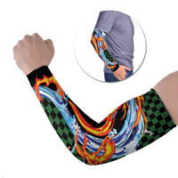 Japanese Asanoha Pattern Arm Sleeves Sun Flame Slayer Dragon Hinokami Kagura Spirit - Wonder Print Shop