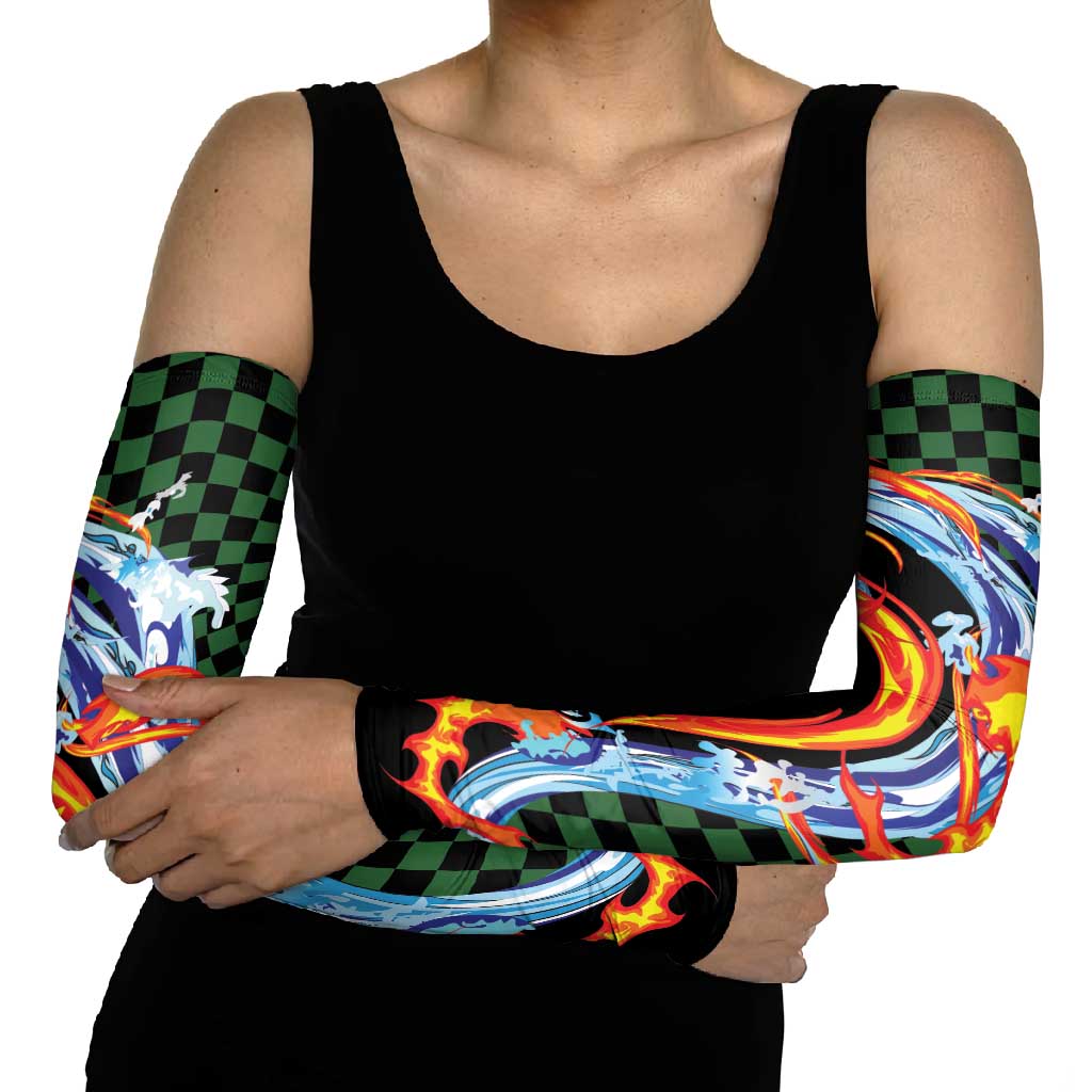 Japanese Asanoha Pattern Arm Sleeves Sun Flame Slayer Dragon Hinokami Kagura Spirit - Wonder Print Shop