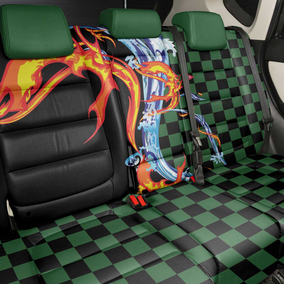 Japanese Asanoha Pattern Back Car Seat Cover Sun Flame Slayer Dragon Hinokami Kagura Spirit - Wonder Print Shop