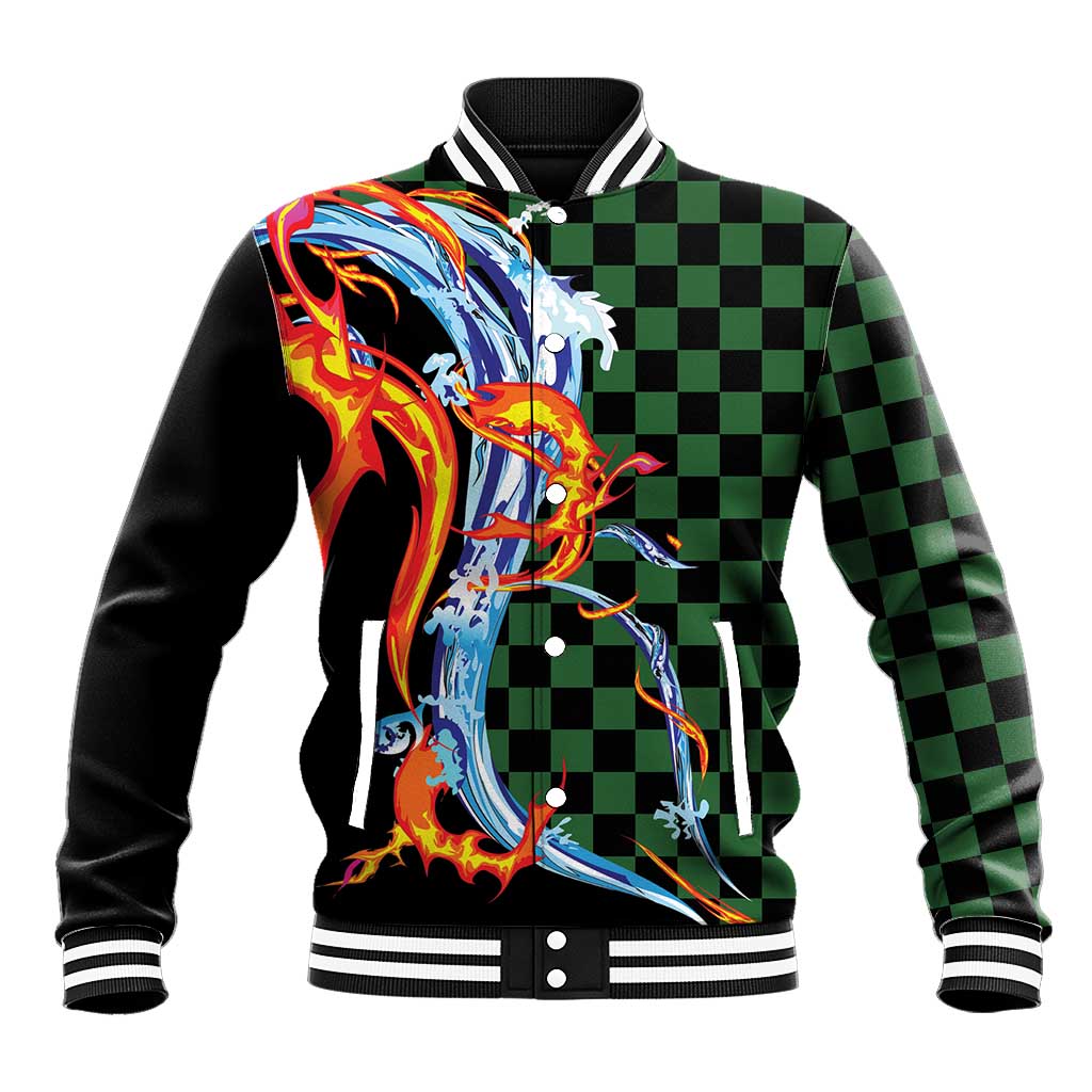 Japanese Asanoha Pattern Baseball Jacket Sun Flame Slayer Dragon Hinokami Kagura Spirit - Wonder Print Shop