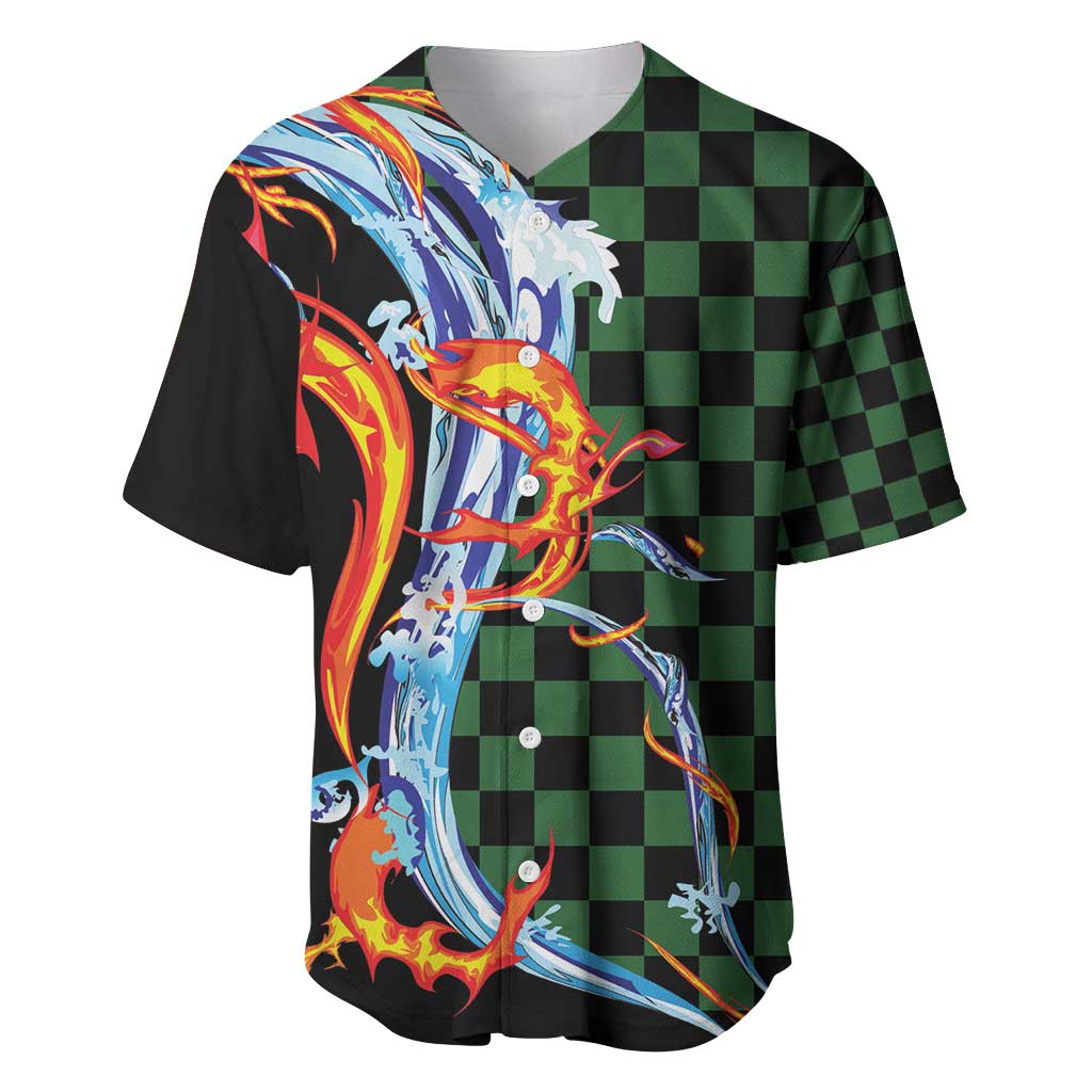 Japanese Asanoha Pattern Baseball Jersey Sun Flame Slayer Dragon Hinokami Kagura Spirit - Wonder Print Shop