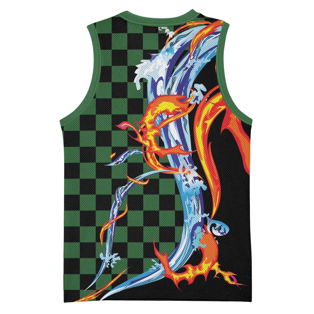 Japanese Asanoha Pattern Basketball Jersey Sun Flame Slayer Dragon Hinokami Kagura Spirit - Wonder Print Shop