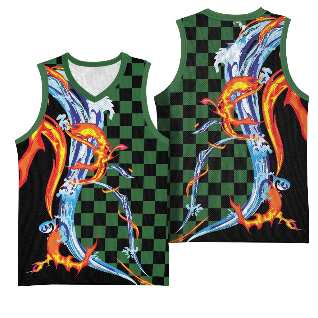 Japanese Asanoha Pattern Basketball Jersey Sun Flame Slayer Dragon Hinokami Kagura Spirit - Wonder Print Shop