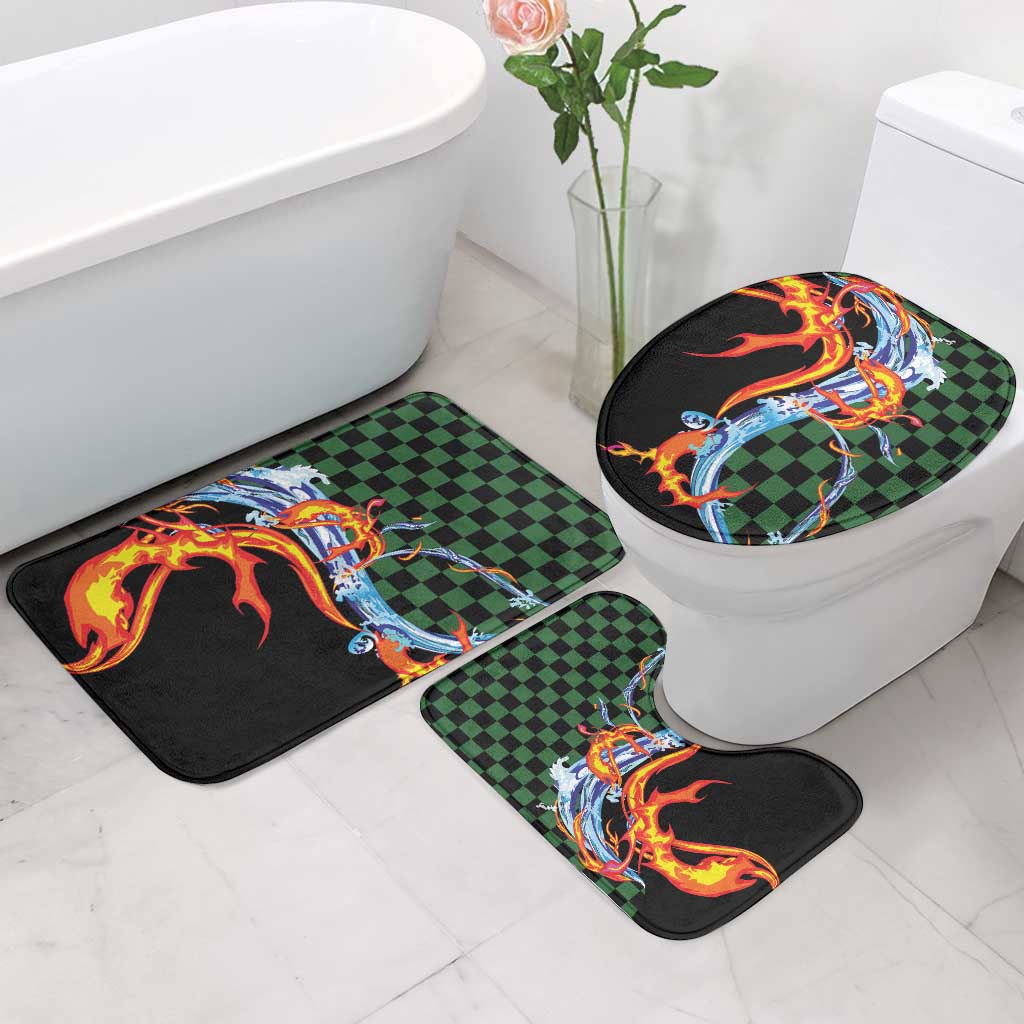 Japanese Asanoha Pattern Bathroom Set Sun Flame Slayer Dragon Hinokami Kagura Spirit - Wonder Print Shop