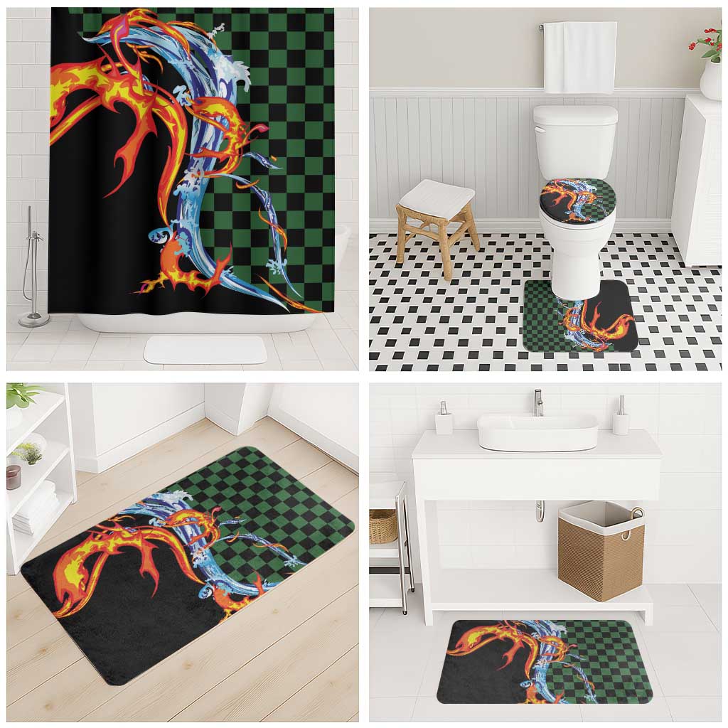 Japanese Asanoha Pattern Bathroom Set Sun Flame Slayer Dragon Hinokami Kagura Spirit - Wonder Print Shop