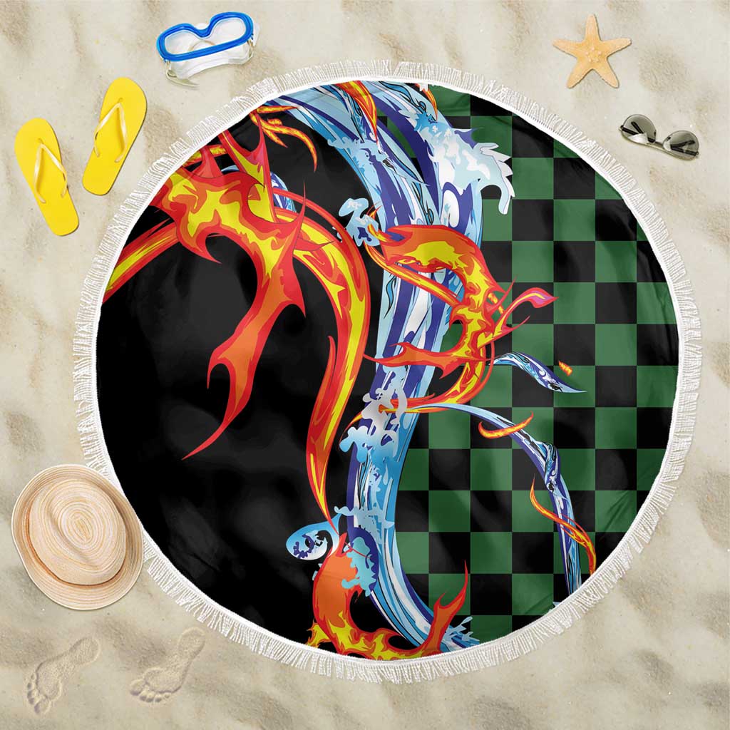 Japanese Asanoha Pattern Beach Blanket Sun Flame Slayer Dragon Hinokami Kagura Spirit - Wonder Print Shop