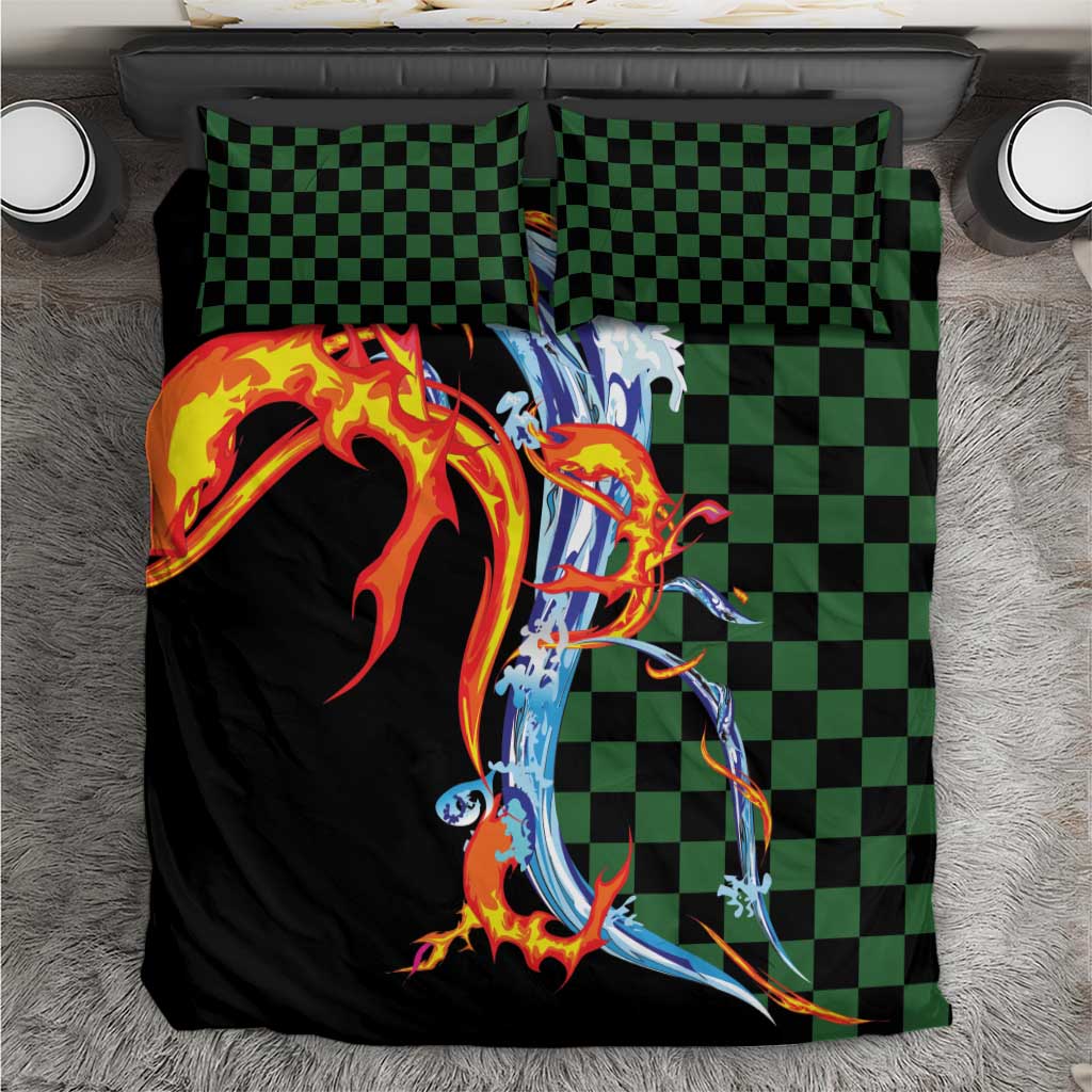 Japanese Asanoha Pattern Bedding Set Sun Flame Slayer Dragon Hinokami Kagura Spirit - Wonder Print Shop