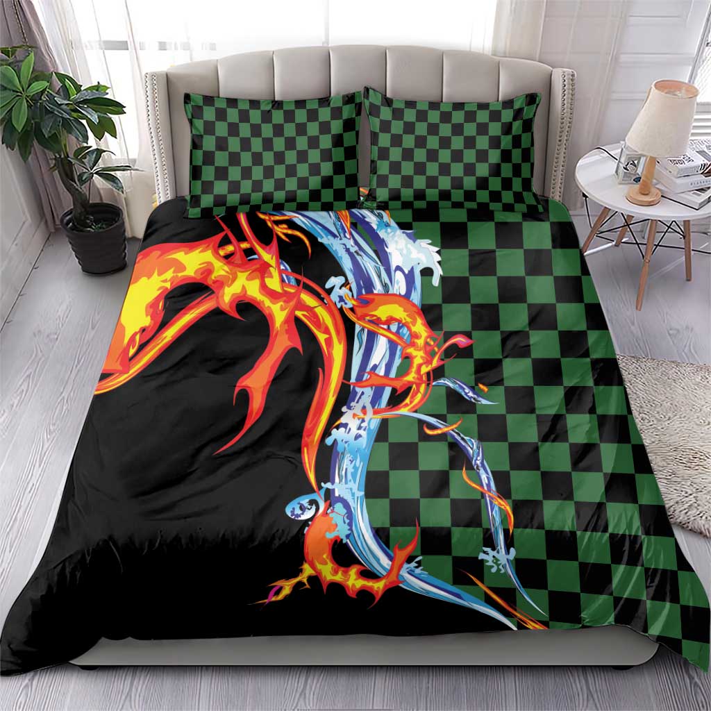 Japanese Asanoha Pattern Bedding Set Sun Flame Slayer Dragon Hinokami Kagura Spirit - Wonder Print Shop