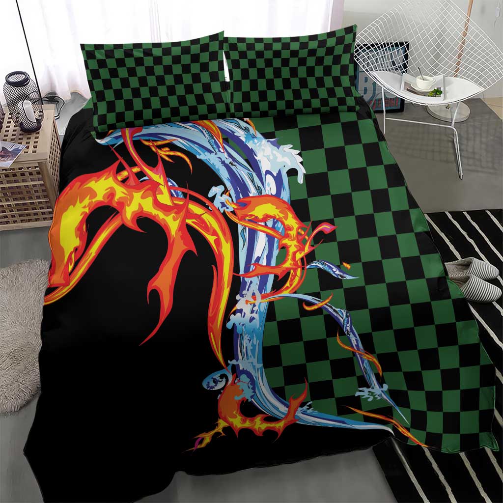 Japanese Asanoha Pattern Bedding Set Sun Flame Slayer Dragon Hinokami Kagura Spirit - Wonder Print Shop