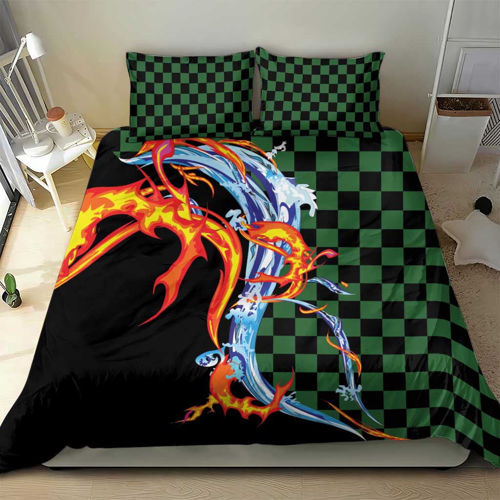 Japanese Asanoha Pattern Bedding Set Sun Flame Slayer Dragon Hinokami Kagura Spirit - Wonder Print Shop