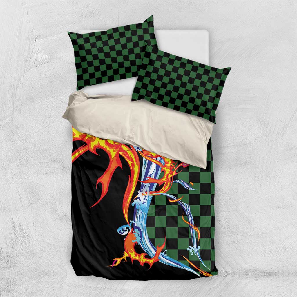 Japanese Asanoha Pattern Bedding Set Sun Flame Slayer Dragon Hinokami Kagura Spirit - Wonder Print Shop