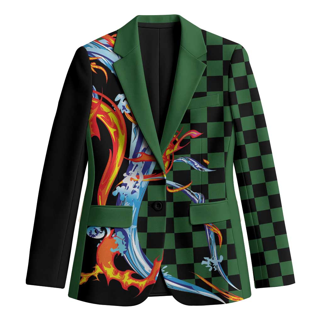 Japanese Asanoha Pattern Blazer Sun Flame Slayer Dragon Hinokami Kagura Spirit - Wonder Print Shop