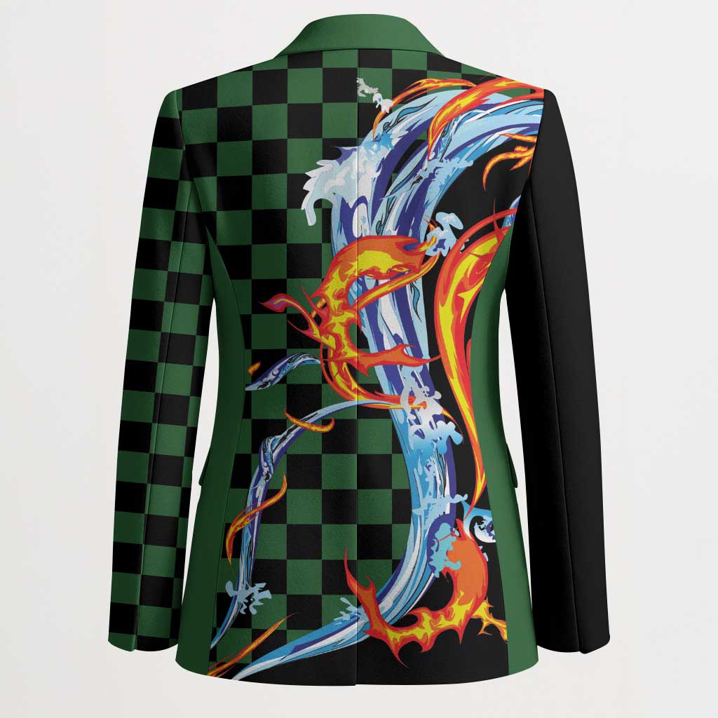 Japanese Asanoha Pattern Blazer Sun Flame Slayer Dragon Hinokami Kagura Spirit - Wonder Print Shop