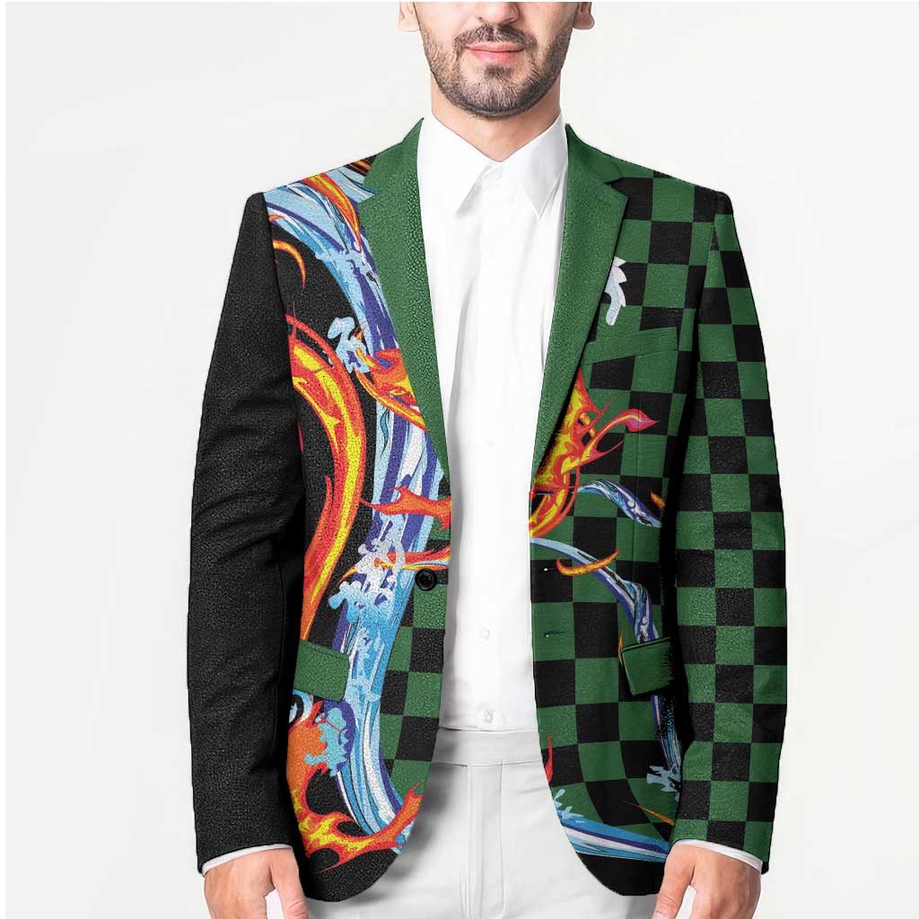 Japanese Asanoha Pattern Blazer Sun Flame Slayer Dragon Hinokami Kagura Spirit - Wonder Print Shop