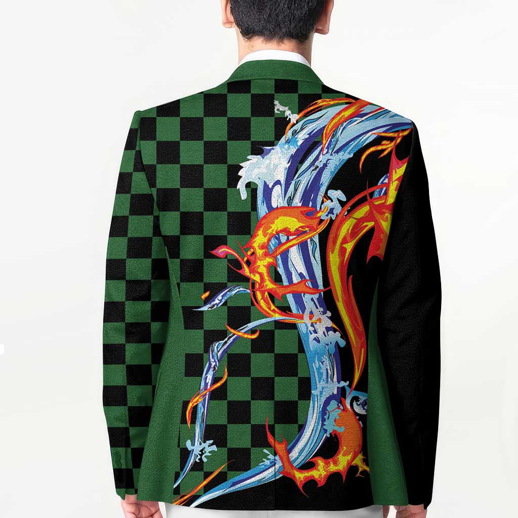 Japanese Asanoha Pattern Blazer Sun Flame Slayer Dragon Hinokami Kagura Spirit - Wonder Print Shop