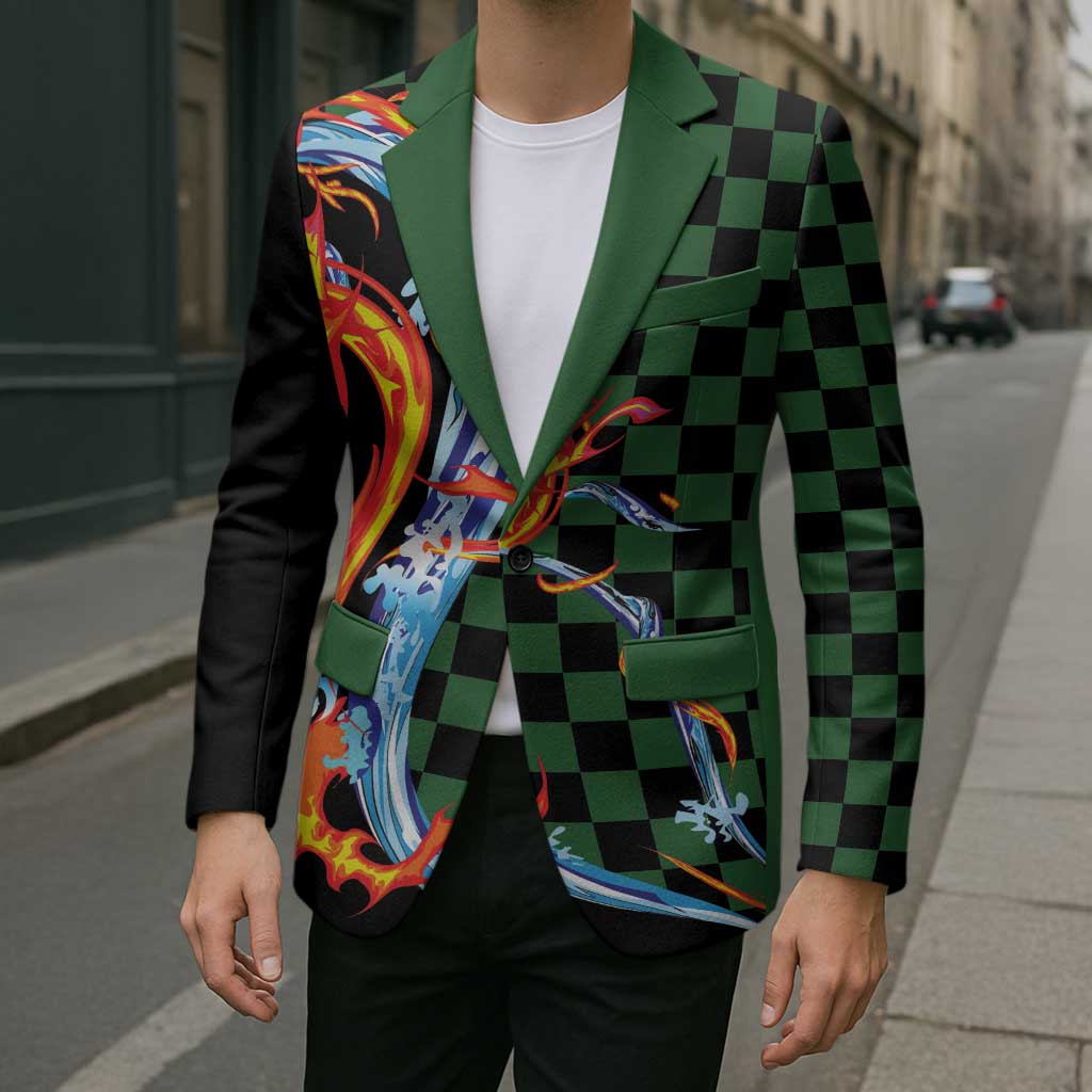 Japanese Asanoha Pattern Blazer Sun Flame Slayer Dragon Hinokami Kagura Spirit - Wonder Print Shop