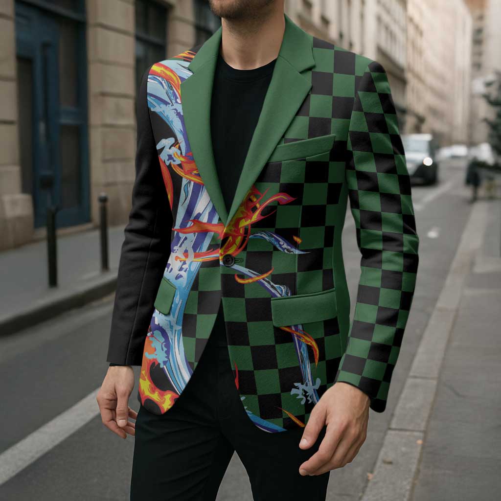 Japanese Asanoha Pattern Blazer Sun Flame Slayer Dragon Hinokami Kagura Spirit - Wonder Print Shop