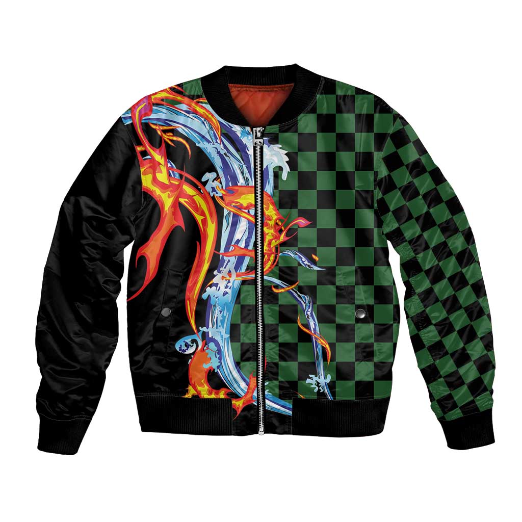 Japanese Asanoha Pattern Bomber Jacket Sun Flame Slayer Dragon Hinokami Kagura Spirit - Wonder Print Shop