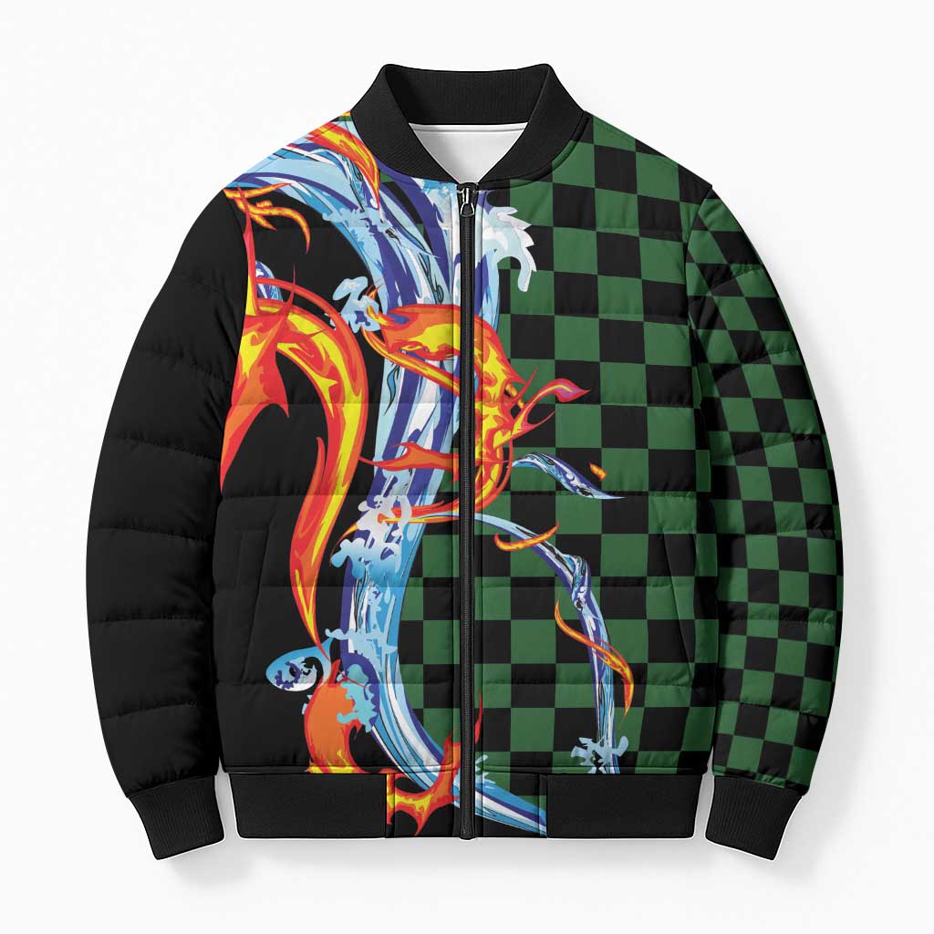 Japanese Asanoha Pattern Bomber Puffer Jacket Sun Flame Slayer Dragon Hinokami Kagura Spirit - Wonder Print Shop