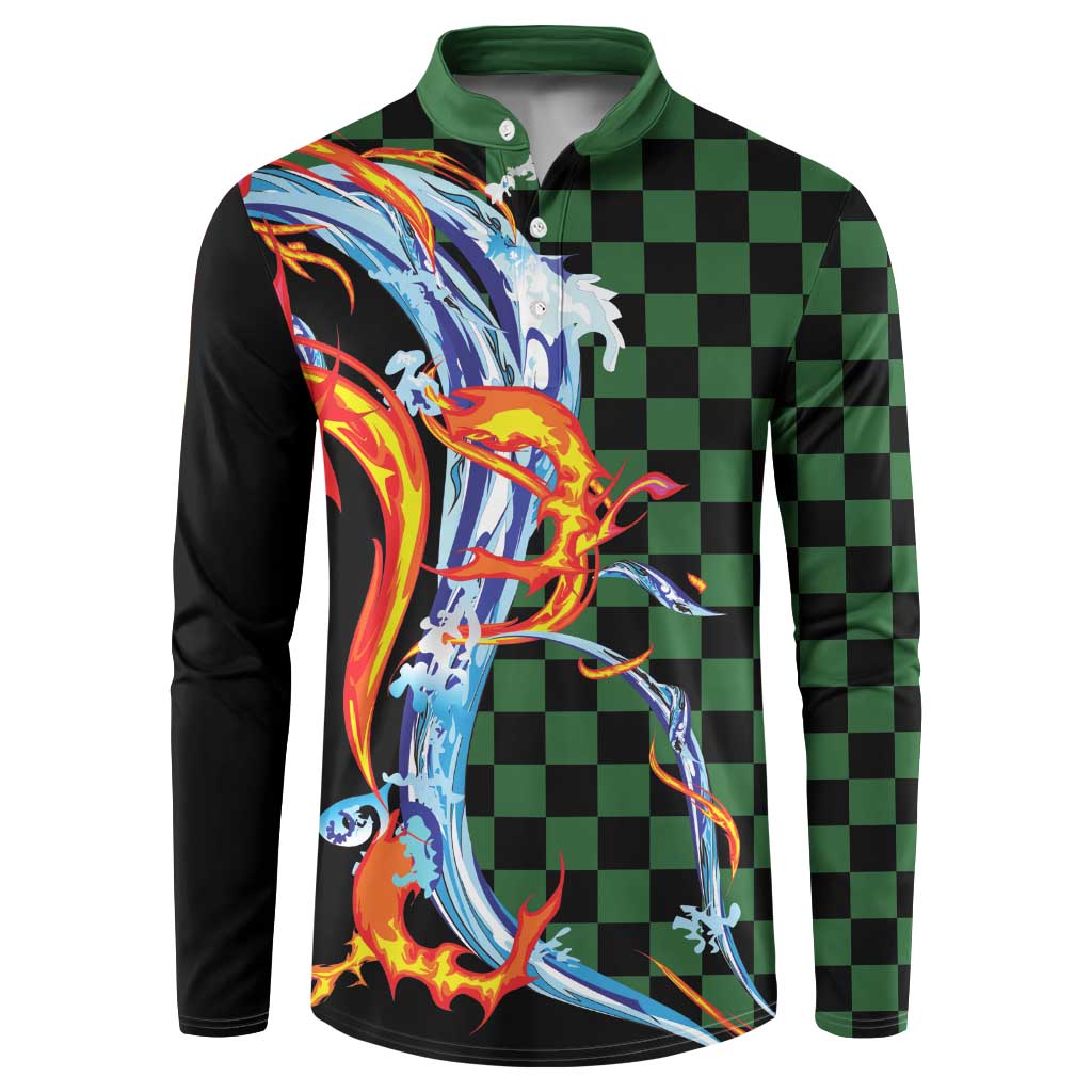 Japanese Asanoha Pattern Button Sweatshirt Sun Flame Slayer Dragon Hinokami Kagura Spirit - Wonder Print Shop