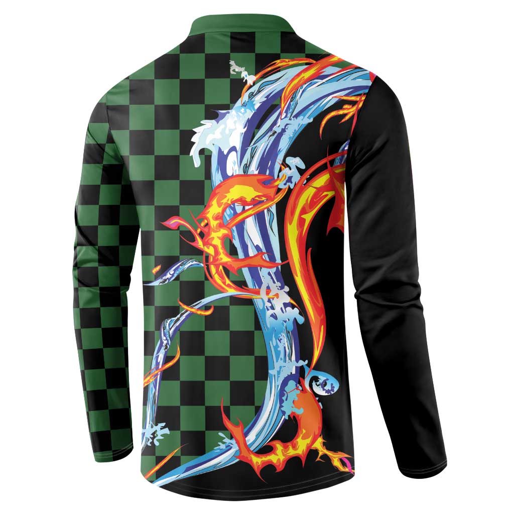 Japanese Asanoha Pattern Button Sweatshirt Sun Flame Slayer Dragon Hinokami Kagura Spirit - Wonder Print Shop