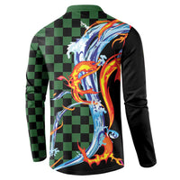 Japanese Asanoha Pattern Button Sweatshirt Sun Flame Slayer Dragon Hinokami Kagura Spirit - Wonder Print Shop