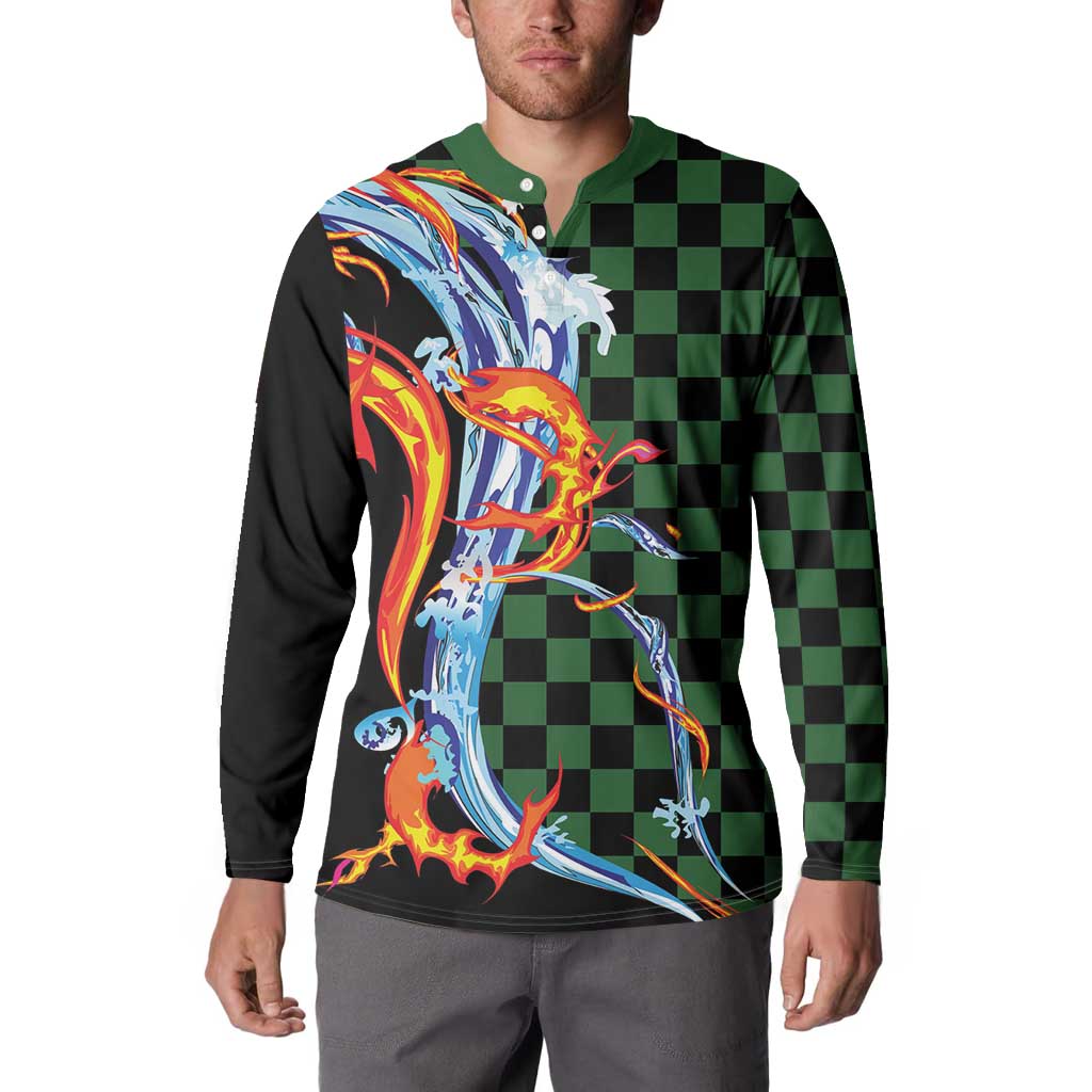 Japanese Asanoha Pattern Button Sweatshirt Sun Flame Slayer Dragon Hinokami Kagura Spirit - Wonder Print Shop