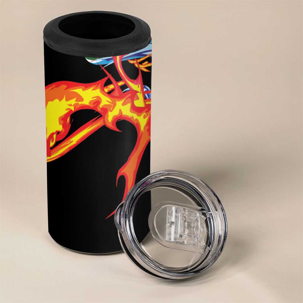 Japanese Asanoha Pattern 4 in 1 Can Cooler Tumbler Sun Flame Slayer Dragon Hinokami Kagura Spirit - Wonder Print Shop