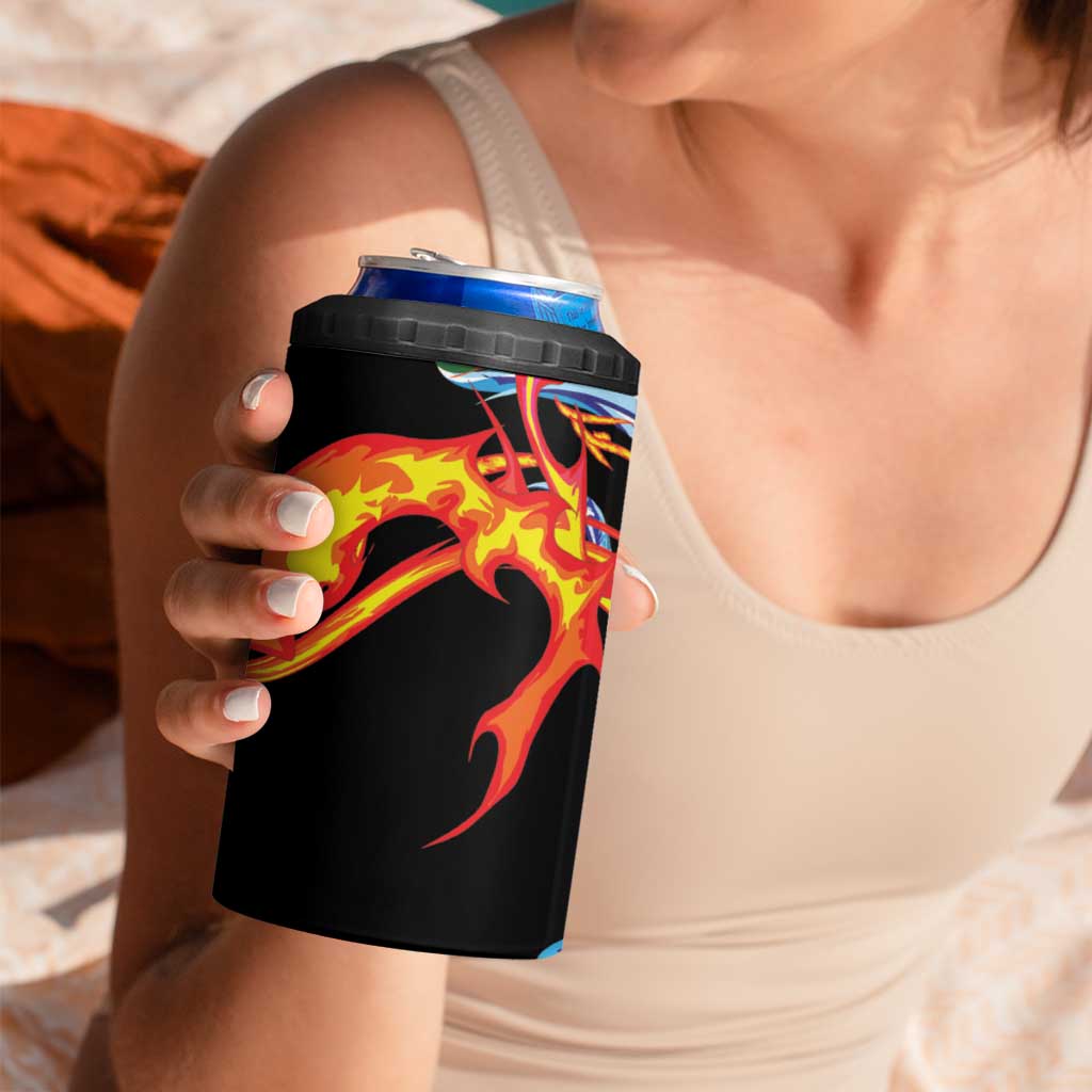 Japanese Asanoha Pattern 4 in 1 Can Cooler Tumbler Sun Flame Slayer Dragon Hinokami Kagura Spirit - Wonder Print Shop