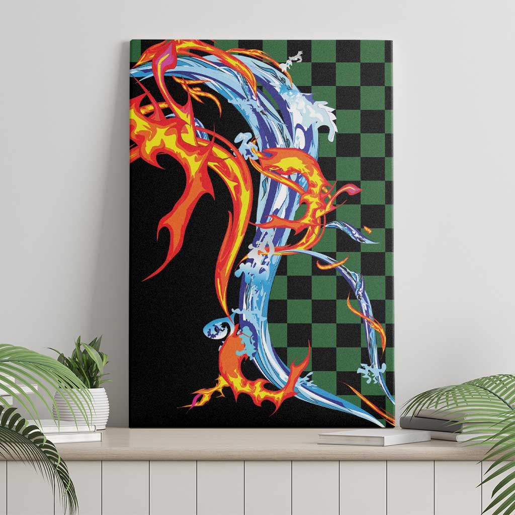Japanese Asanoha Pattern Canvas Wall Art Sun Flame Slayer Dragon Hinokami Kagura Spirit - Wonder Print Shop